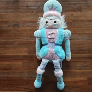iscream Chris Nutcracker Plush 18" Christmas Holiday Toy Sits Blue HTF Embroider